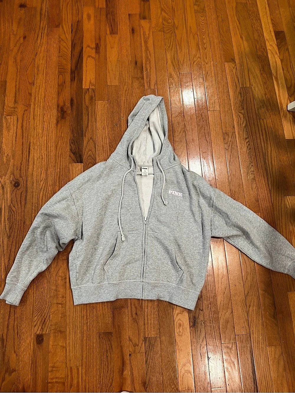 PINK Graphic Zip Hoodie in Gray & Size Medium Like New